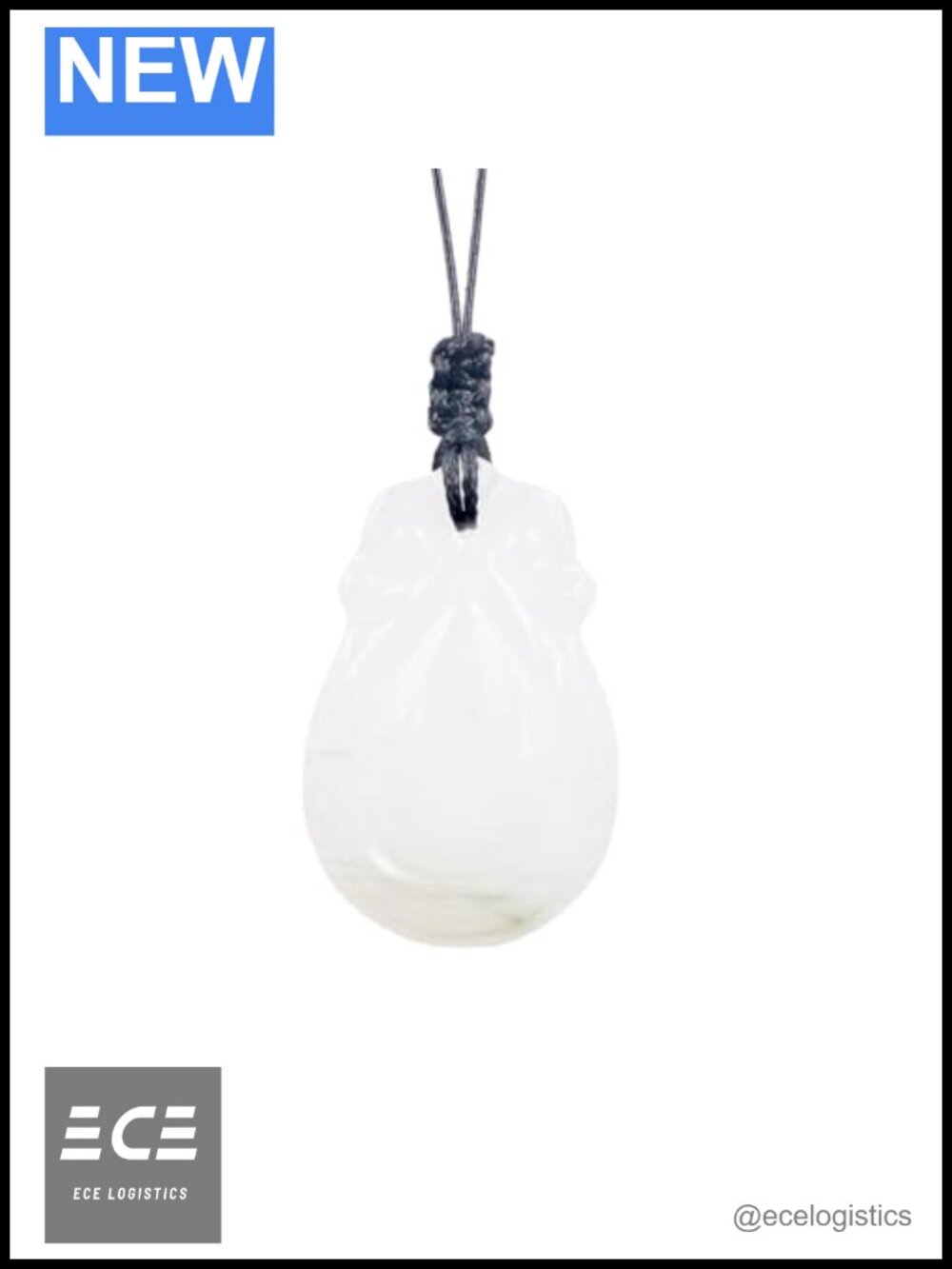 Hand-Carved Natural White Jade Teardrop Pendant Necklace with Adjustable Rope